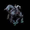 Tech Exhibition Hall Displaying Blue and White Centaur Figure with Mechanical Textures