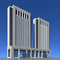 Modern Tall Twin Office Building With Vertical Lines Glass Curtain Walls And Entrance Design