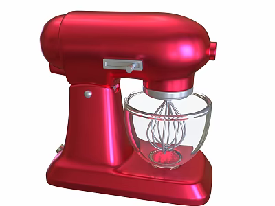 Commercial Stand Mixer with Red Metal Body Transparent Glass Bowl and Whisk Attachment 3d model