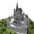 Ancient Castle Architecture With Spires Towers And Surrounding Green Trees 3d model