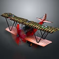 Vintage Biplane Model With Camouflage Wings Red Propeller And Tail