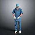 Male Medical Professional In Blue Surgical Scrubs With Cap Mask And Gloves