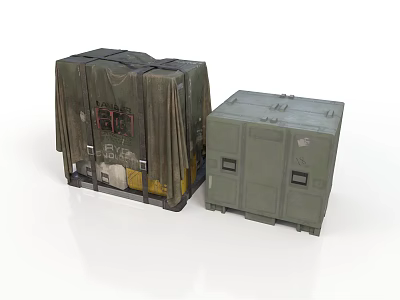 Military Storage Boxes With Large Canvas Covered Unit And Small Hard Shell Container 3d model