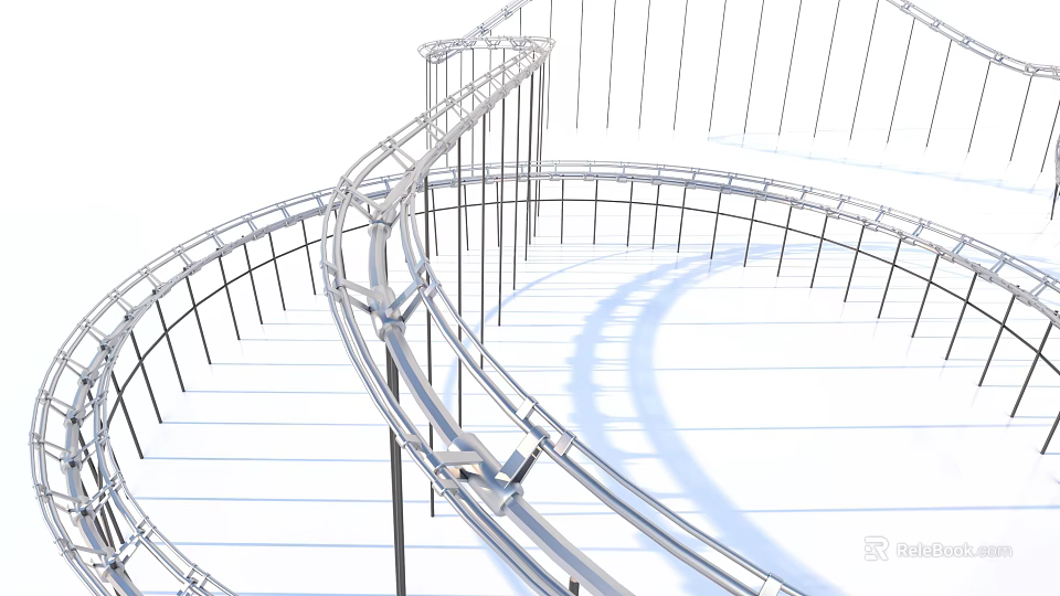 Amusement Park Rides With Spiral Curved Metal Tracks And Support Columns Design 3d model 