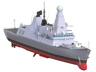 Modern Warship Design Featuring Radar Antennas Deck Equipment Gray Hull And Red Bottom 3d model