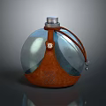 Transparent Glass Flask With Brown Leather Cover And Decorative Strap For Daily Use
