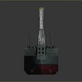 Vintage Battleship Model with Two Tall Chimneys Red Hull and Gray Deck Structures