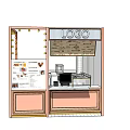 Small Restaurant Kiosk Design With Logo Display Menu Board Order Counter And String Lights