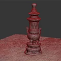 Ancient Bronze Pagoda Style Decorative Tower Artifact With Ornate Base And Handles