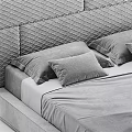 Modern Double Bed With Textured Headboard Comfortable Mattress Pillows And Nightstand 3d model