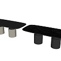 Modern Black Tabletop Dining Table With Silver Cylindrical Bases And Sleek Design 3d model