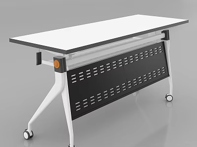 Modern Conference Table with White Tabletop Black Frame Hole Design and Mobile Wheels 3d model
