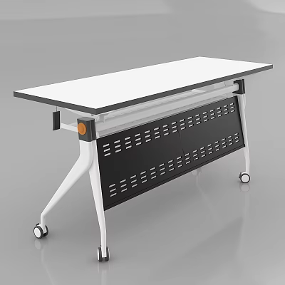 Modern Conference Table with White Tabletop Black Frame Hole Design and Mobile Wheels 3d model