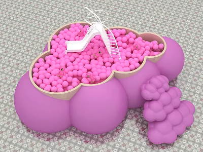 Interactive Play Area With Cloud Shaped Pink Ball Pit White Slide Ladder And Decorations 3d model