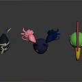Cartoon Character Heads With Wing Decorations Cat Ear Long Hair And Bird Beak Design
