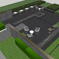 Modern Garden Landscape Design With Lush Green Plants Outdoor Chairs And Paved Terrace