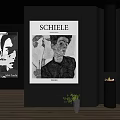 Modern Interior With SCHIELE Art Prints Black White Paintings And Fireplace 3d model