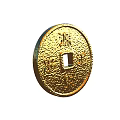 Ancient Chinese Golden Coin Featuring Circular Shape Square Hole And Carved Characters