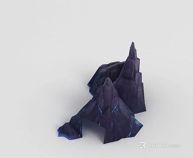 Tech Exhibition Hall Showcases Purple Blue Rock Like Structure With Blue Lines 3d model 