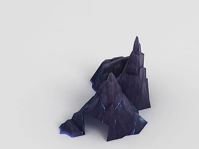 Tech Exhibition Hall Showcases Purple Blue Rock Like Structure With Blue Lines 3d model