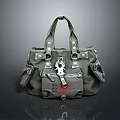 Gray Handbag Design With Multiple Pockets Metal Buckles And Red Accents