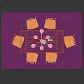 Modern Dining Table And Chair Set With Wooden Top Metal Legs And Decorative Vase