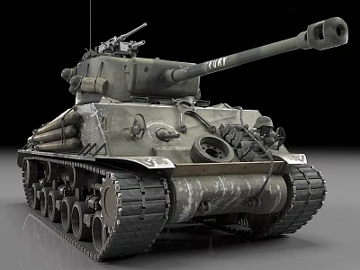 Vintage Military Tank Featuring Large Cannon Heavy Tracks and Weathered Camouflage Paint 3d model