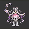 Cute Pink Game Movie Character With Cat Ears White Boots Cherry Blossom Branch And Petals