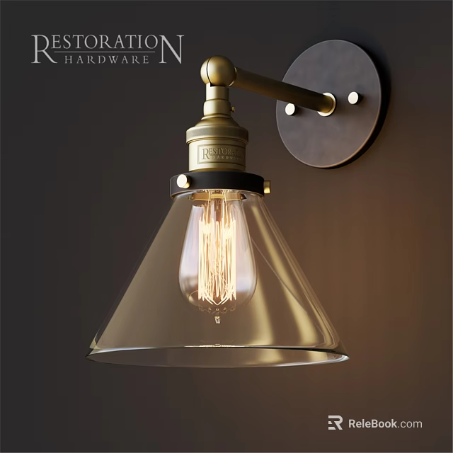 Vintage Brass Wall Sconce With Glass Shade And Metal Base Design 3d model 