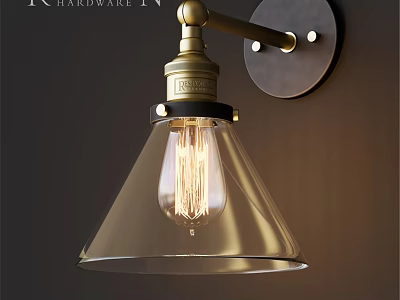 Vintage Brass Wall Sconce With Glass Shade And Metal Base Design 3d model