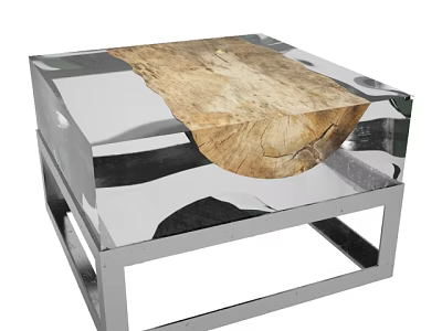 Modern Transparent Acrylic Coffee Table With Natural Wood Slab Top And Metal Frame 3d model