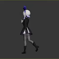 Anime Style Character With White Hair Blue Bow Black Coat And Fantasy Creature