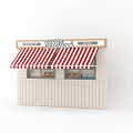 Red and White Striped Awning of Coolers Ice Cream Shop With Sign and Display Windows