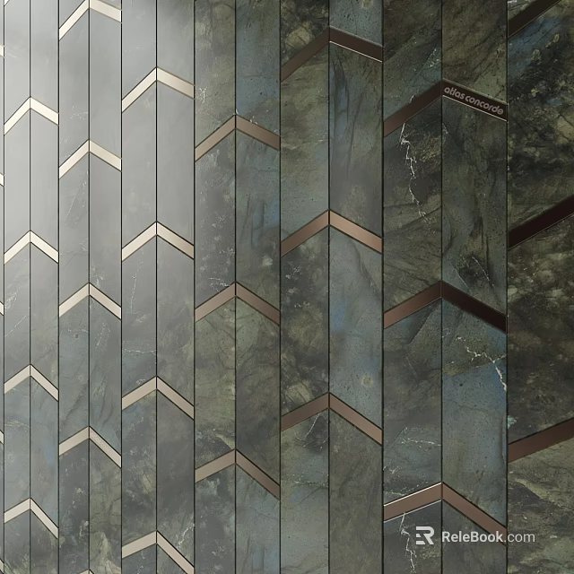 Elegant Modern Background Wall With Chevron Pattern Marble Texture And Metal Accents 3d model 