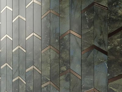 Elegant Modern Background Wall With Chevron Pattern Marble Texture And Metal Accents 3d model