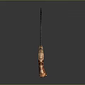Ancient Textured Stone Spearhead Weapon with Sharp Pointed Blade and Wooden Handle Wrapped in Cord