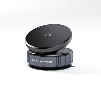 Car Wireless Charger with Black Circular Design and Open Button Functionality 3d model