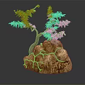Decorative Landscape Ornament With Stone Base And Green Miniature Trees