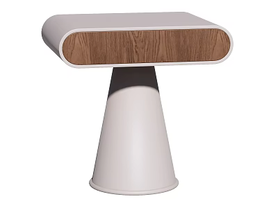 Modern Bedside Table With White Conical Base And Wooden Panel Top 3d model