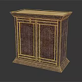 Vintage Wooden Cabinet With Carved Double Doors Intricate Sunburst Patterns And Smooth Top Surface