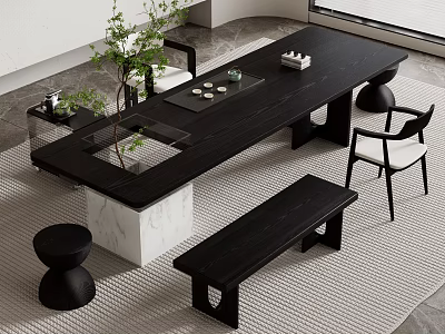 -Ji Feng Big Board Table Tea Table and Chair Combination Tea Table Tea Table 3d model
