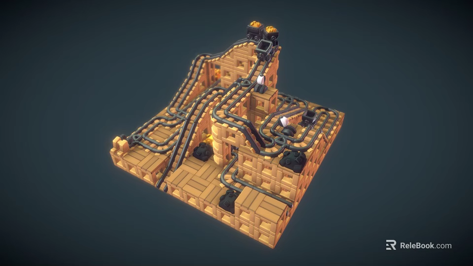 Intricate Wooden Mechanical Track Structure With Curved Paths And 3D Model Design 3d model 