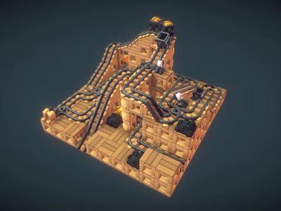 Intricate Wooden Mechanical Track Structure With Curved Paths And 3D Model Design 3d model