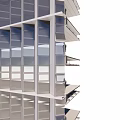Modern Glass Facade Building With Multi Storey Balconies And Human Figures