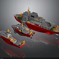 Red Water Vehicle Models in Various Sizes with Detailed Designs and Intricate Structures