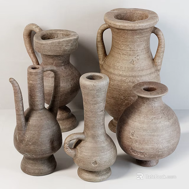 Handcrafted Ceramic Vessels with Various Shapes Textured Surfaces and Artisanal Design 3d model 