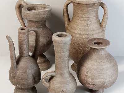 Handcrafted Ceramic Vessels with Various Shapes Textured Surfaces and Artisanal Design 3d model
