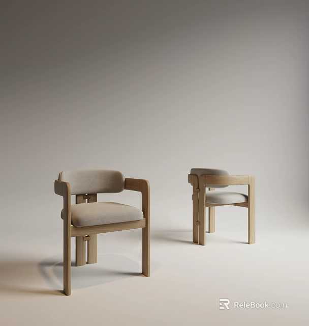 Modern Minimalist Dining Chairs with Wooden Frame and Light Gray Cushion 3d model 