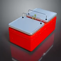 Commercial Equipment Red Box With White Lid Metal Handles And Yellow Lock