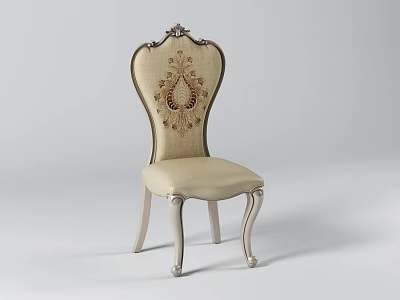 Classical Style Dining Chair With Carved Details Embroidered Backrest And Cream Colored Curved Legs 3d model
